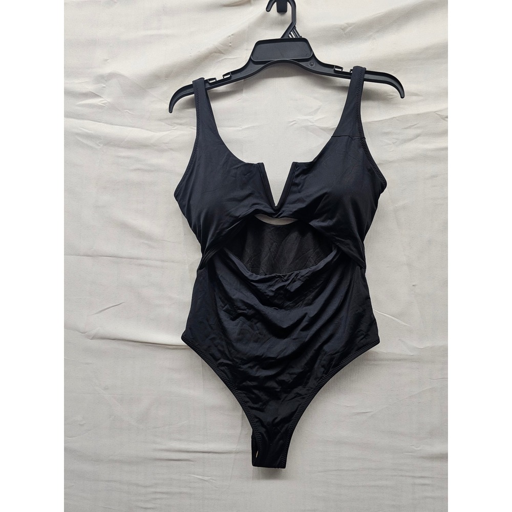 Meyeeka Womens Cutout One Piece Swimsuit Black Polyester Blend Size Large